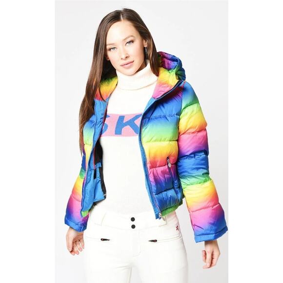 Perfect Moment Womens Multicolor Rainbow Polar Flare Down Jacket Size XL - Picture 5 of 16